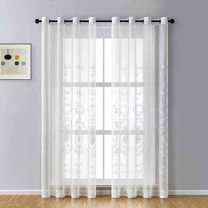 Visillo blanco con estampado estilo damasco