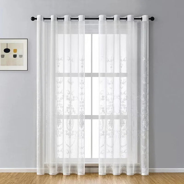 Visillo blanco con estampado estilo damasco