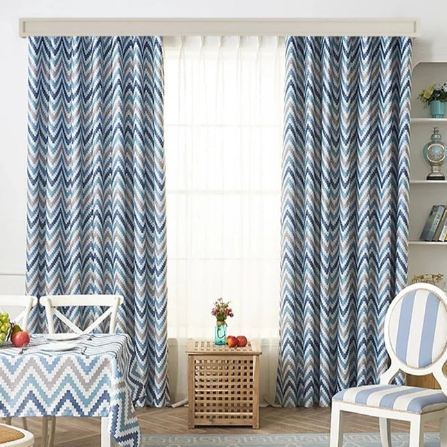 Cortina Opaca con Estampado Chevron Azul