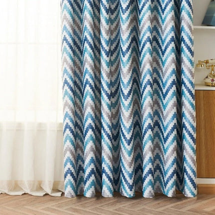 Cortina Opaca con Estampado Chevron Azul