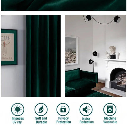 Cortina de Terciopelo Verde Esmeralda Opaca