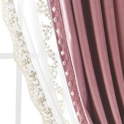 Visillo romántico bordado con perlas