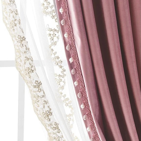 Visillo romántico bordado con perlas