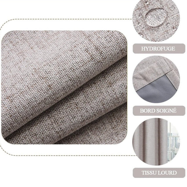 Cortina gris con ojales efecto lino