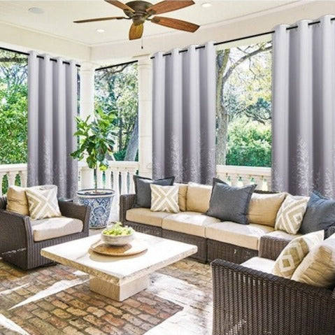 Cortina de exterior gris impermeable estampada