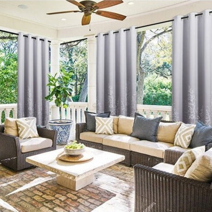 Cortina de exterior gris impermeable estampada