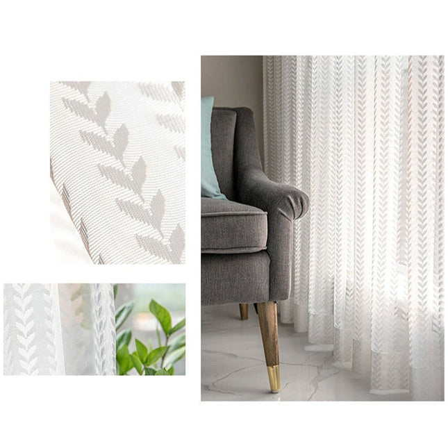 Visillo blanco con patrón de espiga