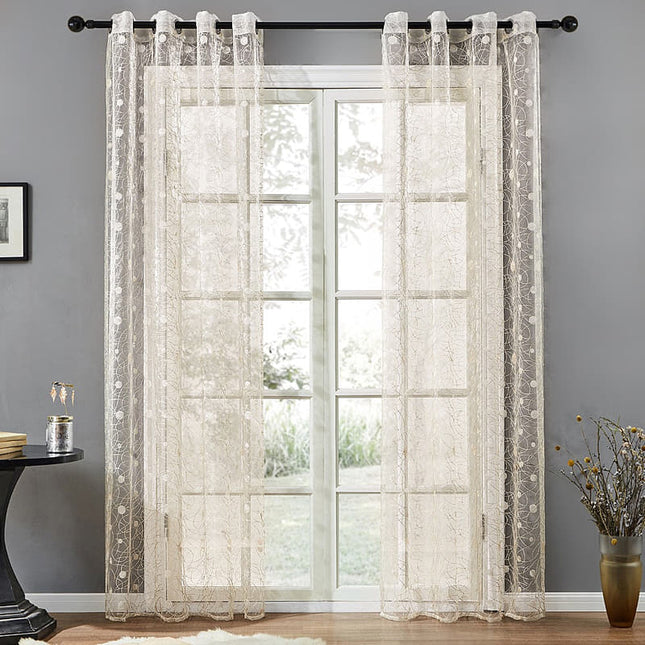 Visillo beige bordado con ramas