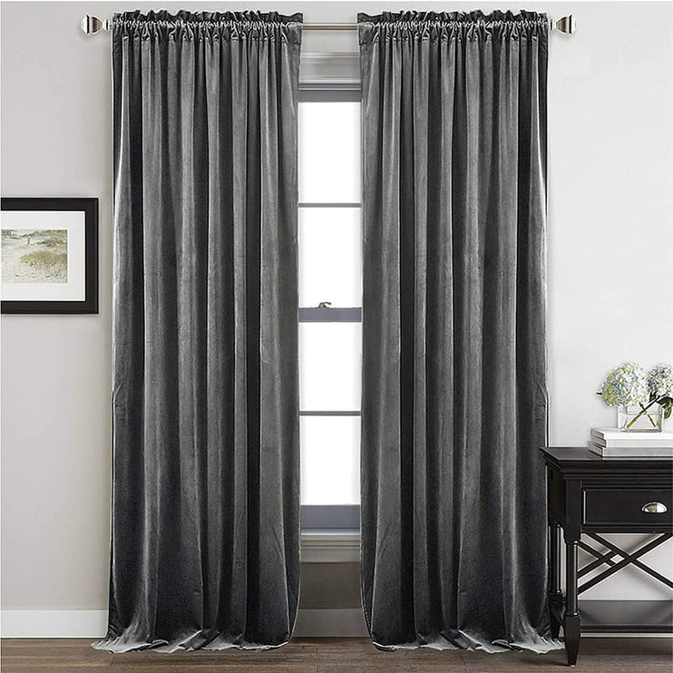 Cortina térmica de terciopelo gris oscuro