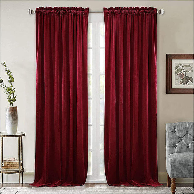 Cortina térmica de terciopelo color burdeos