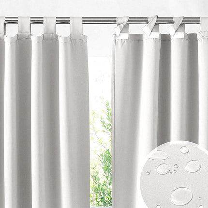 Cortina de exterior blanca con trabillas