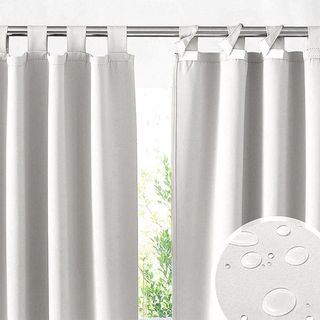 Cortina de exterior blanca con trabillas