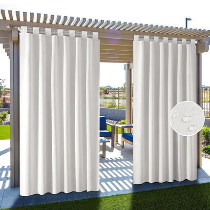 Cortina de exterior blanca con trabillas